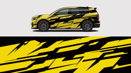 Yellow and Black Abstract Sporty Car Wrap Design. © lens