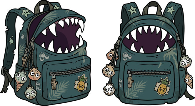 Backpack designs featuring monstrous teeth represent creative school.