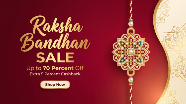 Elegant Raksha Bandhan Sale Banner with Decorative Rakhi for Festive Shopping Promotion