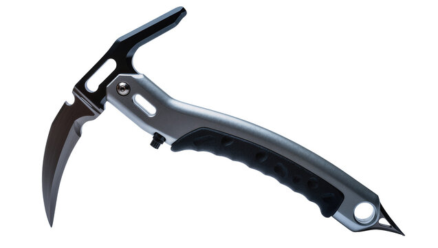 Isolated professional climbing ice axe, essential technical gear for alpine mountaineering adventures
