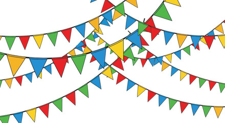Obraz premium Colorful party bunting flags hanging for festive celebration