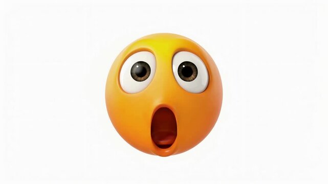 Exaggerated Surprised Yellow Emoji Face with Open Mouth in White Studio Background for Emotion Concept