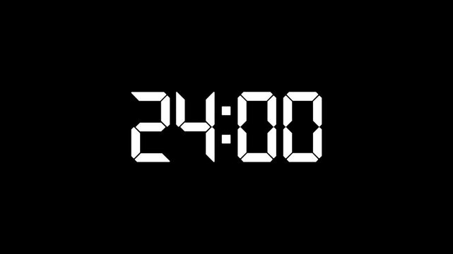29 Minutes Digital clock numbers display in sequence against a dark background with selective focus and subtle zoom effect for time management concepts