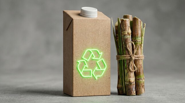Minimalist Sustainable Sugarcane Milk Packaging with Plastic Cap.
