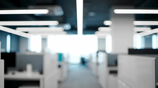 Modern Corporate Workspace Blurred Interior of a Contemporary Office with Bright Linear Ceiling Lights ideal for Business Backgrounds.