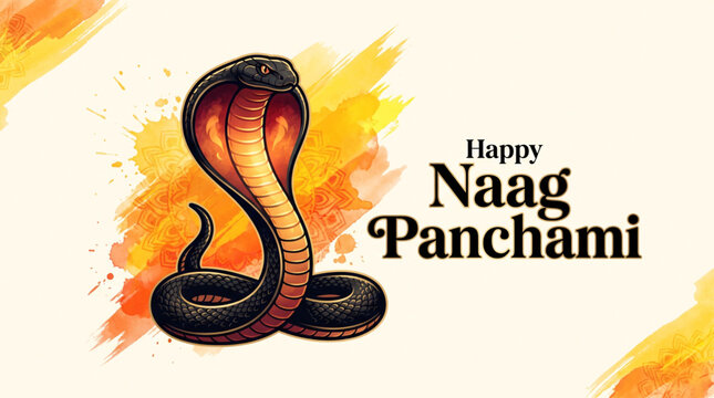 Illustrated Cobra for Happy Naag Panchami Festival Greeting Background Design with Traditional Hindu Theme