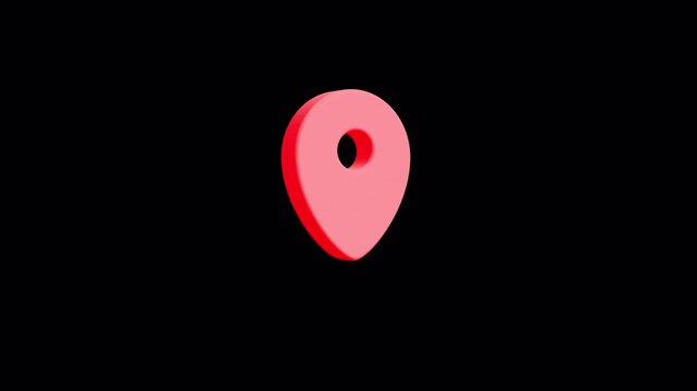 Red location icon rotate 3d animation with transparent alpha channel. Pin Location seamless loop | map pin pointer on GPS Map tracker Animation.