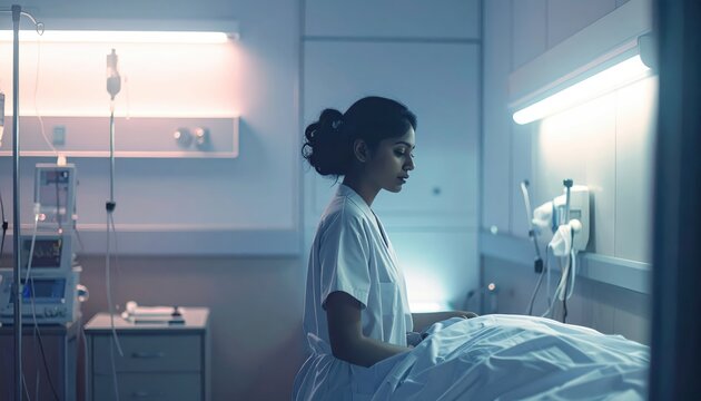 Nurse providing care and monitoring patient recovery in hospital room