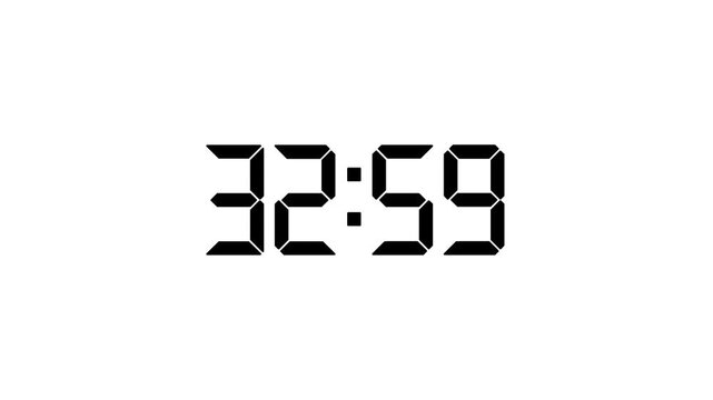 38 Minutes Digital Timer Countdown Display with Six Sequential Time Codes in Minimalist Black and White