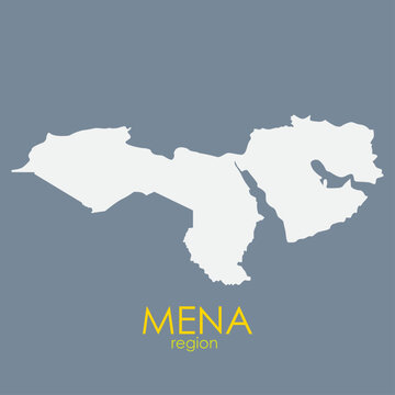 Middle East and North Africa region map illustration with text on a blue background