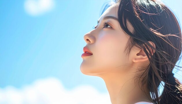 夏の太陽と美容ケアで輝く健康的な素肌 / Japanese Young Woman Summer UV Care &mdash; Healthy Vibrant Glowing Skin, Sunscreen Skincare Beauty, Natural Fresh Complexion, Cinematic Outdoor Portrait, Wellness Lifestyle, High Resol