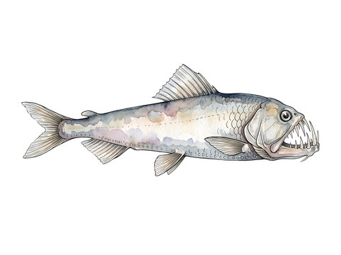 Watercolor Illustration of Fangtooth Fish - Transparent Background