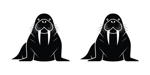 Minimalist black and white walrus icon set for arctic wildlife branding and nature design © MD