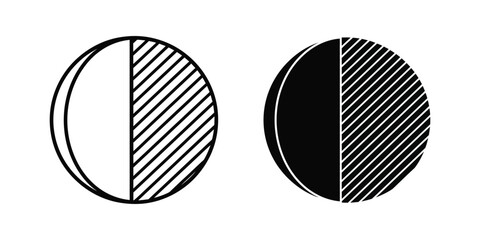 Fototapeta premium Minimalist abstract circular icons with split geometric patterns in black and white