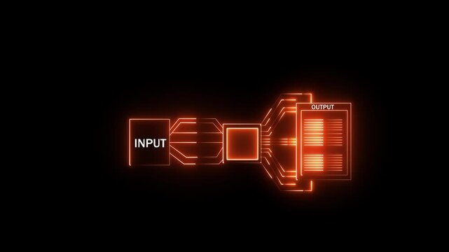 Digital Data Processing Animation, Cyber Information Flow from Input to Output, Futuristic Technology Concept of Motion Graphic Animation...