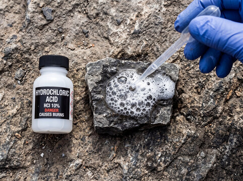 Hydrochloric acid test on carbonate rock.