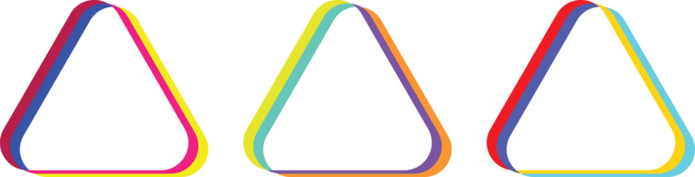 Abstract colorful overlapping rounded triangle frames set