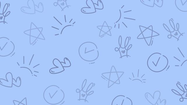Animated seamless looping line art doodle pattern with modern pastel background. Minimal monoline icons create a playful abstract motion graphic backdrop for social media, UI, presentations, and video