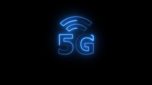 Glowing neon text 5G WIFI wireless, internet connection icon 5g application communication computer computing connection data,4k animation of 5G Concept Video.