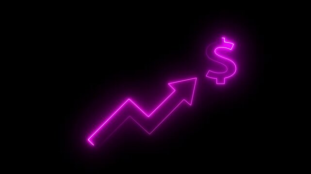 Business concept with pricing strategy. Neon dollar Business Graph Chart Icon Animation. Abstract neon line dollar business graph animation. Motion Graphic.