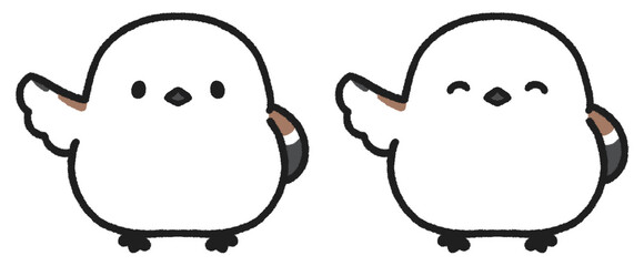 片翼をあげるシマエナガのイラストセット © とりあいす