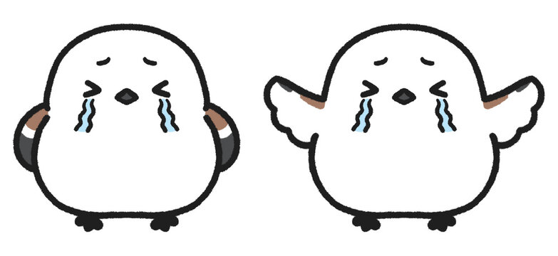 泣いているシマエナガのイラストセット