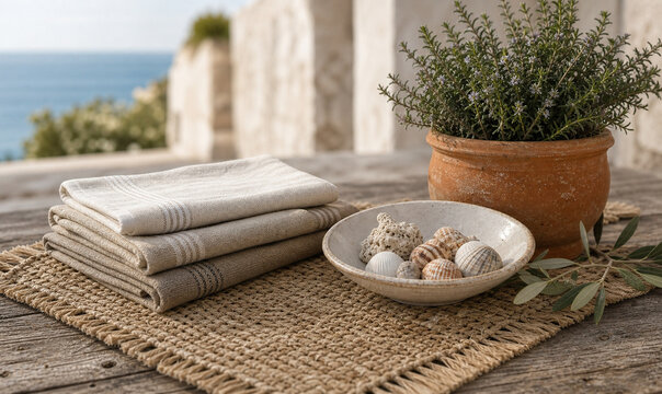 Natural textile craft on a quiet coastal terrace