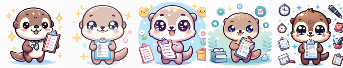 Vector of a cute cartoon otter character reviewing a checklist © FirdianKrisna