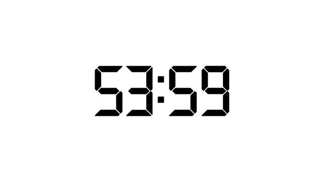 59 Minutes Digital Clock Faces Showing Time Passing in Abstract Black and White Stripes
