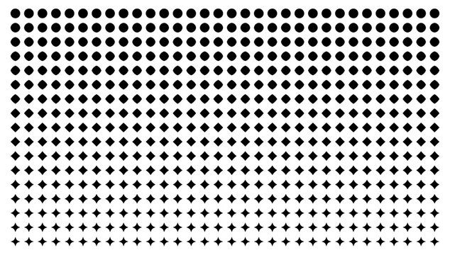 Abstract Halftone Dot Gradient Pattern Vector with Circular and Diamond Shapes, Geometric Black and White Seamless Texture for Print, Branding, Textile, and Modern Graphic Design