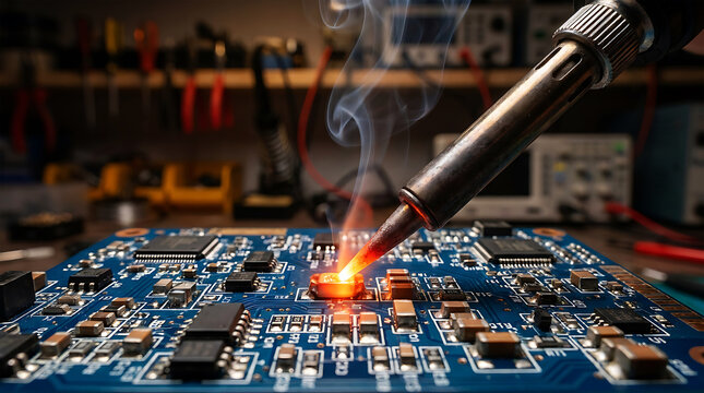 Soldering iron heating circuit board components