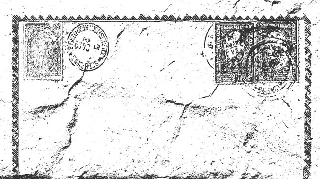 Vintage crumpled envelope with postage stamps and postmarks paper texture