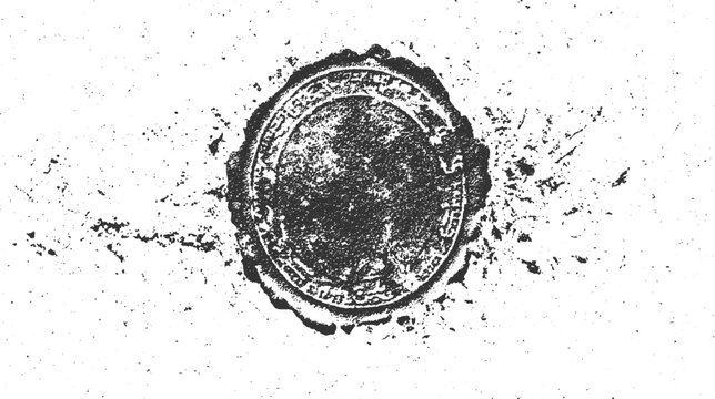 Grunge textured circular wax seal imprint with distressed edges and scattered speckles on white background