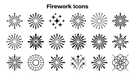 Obraz premium Collection of sixteen minimalist firework burst icons.
