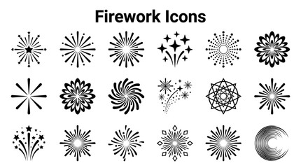 Obraz premium Collection of sixteen minimalist firework burst icons.