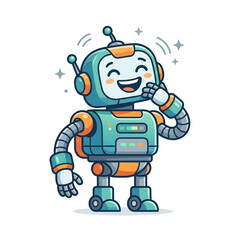 Fototapeta premium Cute cartoon robot character with a happy expression and sparkling effects.