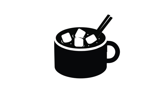 Dark silhouette of a coffee cup with spoon on solid black background minimalist stylish design for beverage concept