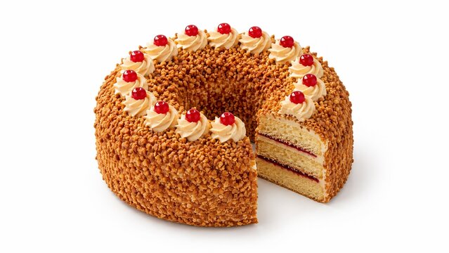 Frankfurter Kranz Crown Cake traditional German sponge cake with buttercream jam and crunchy caramelized nuts