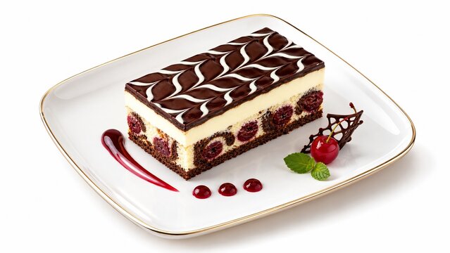 Donauwelle Cake traditional German Danube Wave marble traybake with sour cherries buttercream and chocolate glaze