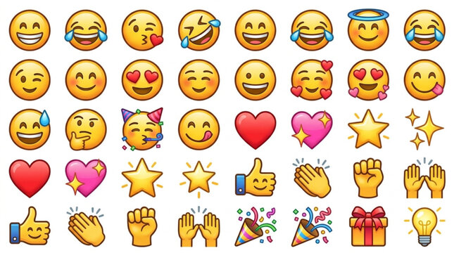 Collection of diverse emoji icons and symbols representing emotions and actions.