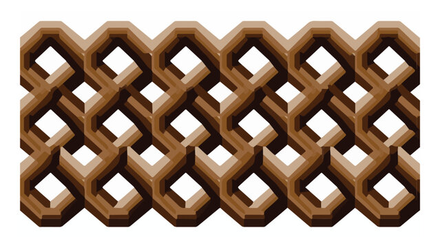 Decorative wooden lattice pattern with interlocking geometric shapes in brown and beige colors suitable for architectural design or decorative backgrounds