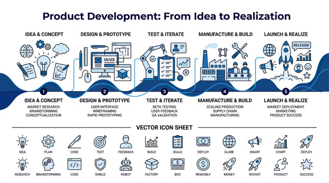 Product Development Lifecycle: Idea to Launch Infographic Vector Illustration