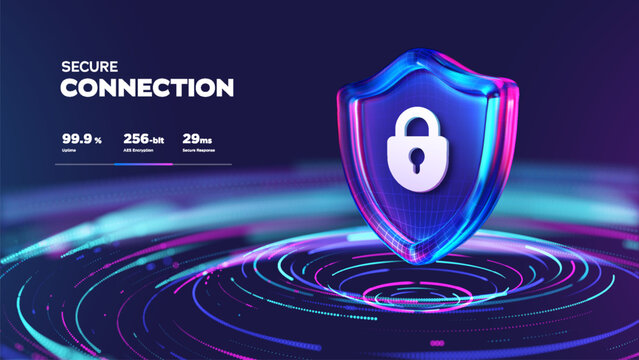 Cybersecurity Security Protection Shield Lock Digital Design Supports Safe Login, Account Privacy, Data Encryption, And Reliable Access Control For Modern Online Business. Vector Illustration.