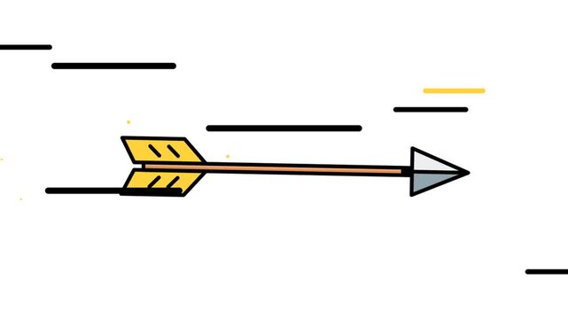 Illustration of an arrow in flight with motion lines indicating speed and direction, emphasizing movement and velocity in a stylized manner.
