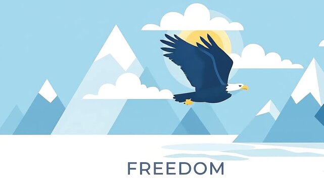 Eagle Flying in Sky with Freedom Text Motion Graphic Motion Graphic Videos