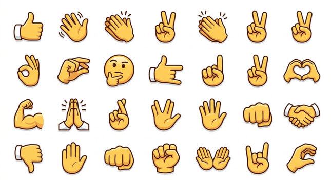 Collection of Yellow Hand Gestures and Emojis.