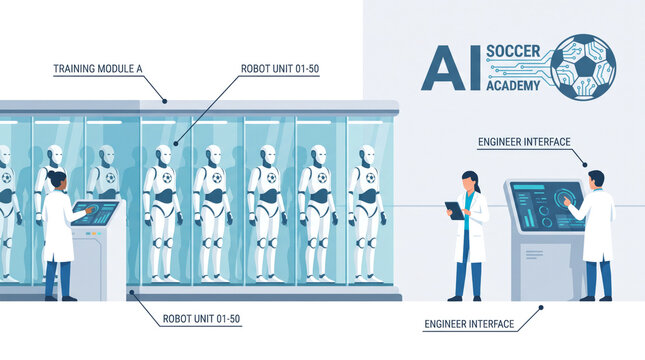 Isometric Vector Infographic of AI Robot Training Academy