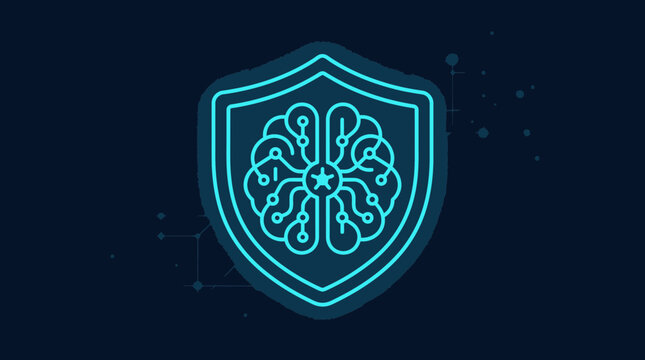 neon blue brain shield logo icon.