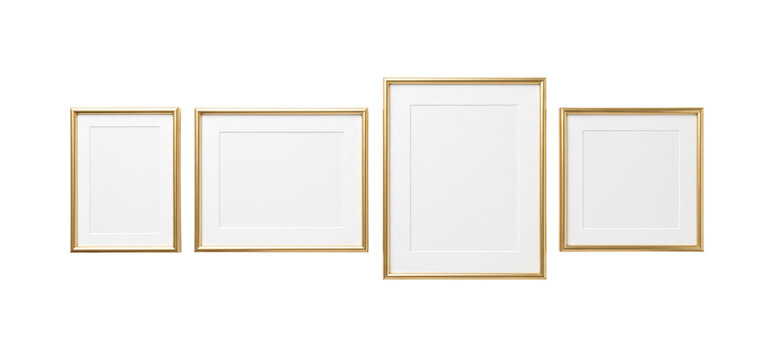 Empty gold picture frames template collection on transparent background