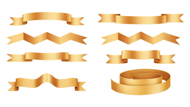 Set of colorful decorative golden ribbons and star shapes in vector style Vector
